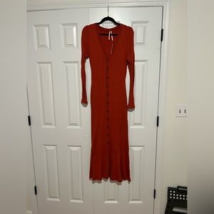 Anthropologie maxi burnt orange sweater dress with belt detail
